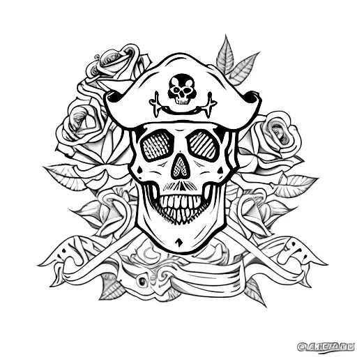 Skull With Roses And Pirate Gun