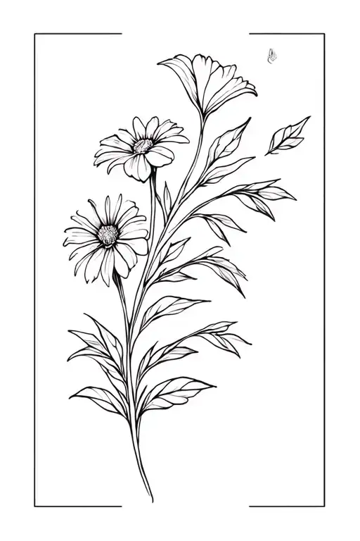 Aster And Morning Glory Flowy Abstract Line Art