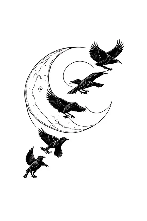 Moon And Ravens With Wolves Howling