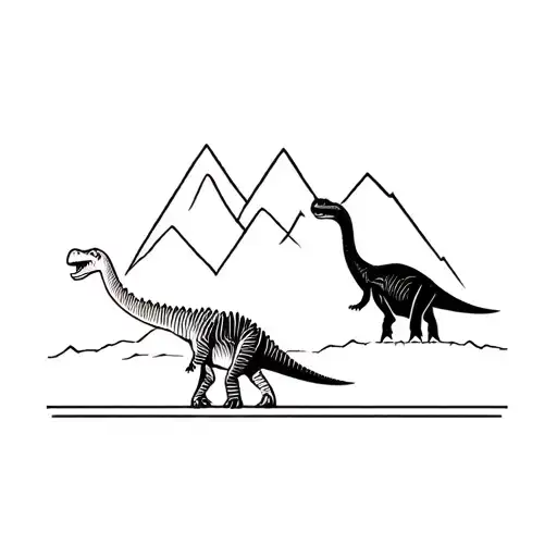Dinosaurs With Mountain Background