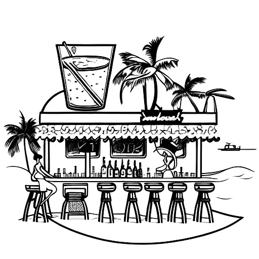 A Beach Bar Scene With Colorful Beach Chairs And A Bartender Serving Drinks