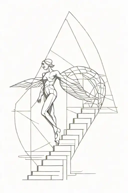 Geometric Arch Angel Michael With Time And Hour Glass Dna Stairs With Someone Walking Up It