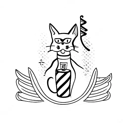 A Minimalist Tattoo Of A Cat Silhouette With A Bartending Shaker As Its Tail