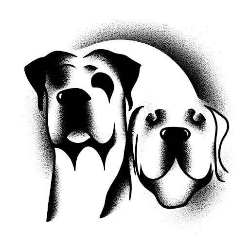 Two Labrador Dogs And Moon