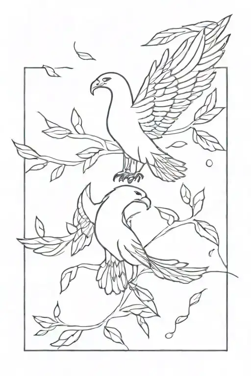 Eagle And Woman And Leaves Intertwined Tattoo