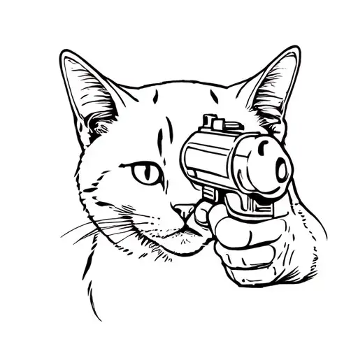 Cat Aiming A Gun At Viewer