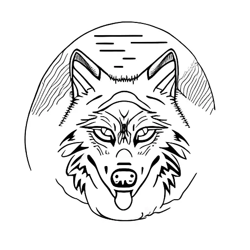 Wolf Hiding From Moon Behind Samurai Mask