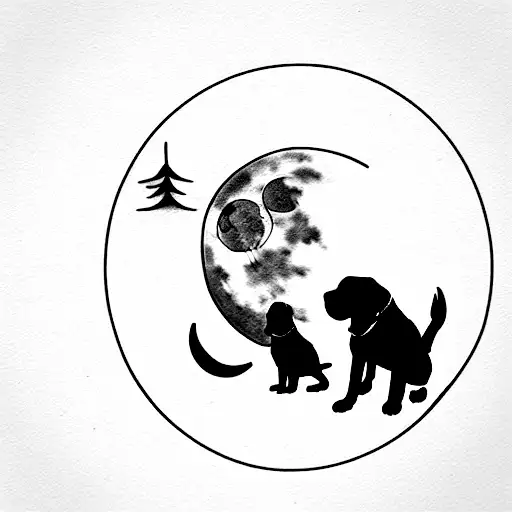 Two Labradors And Moon