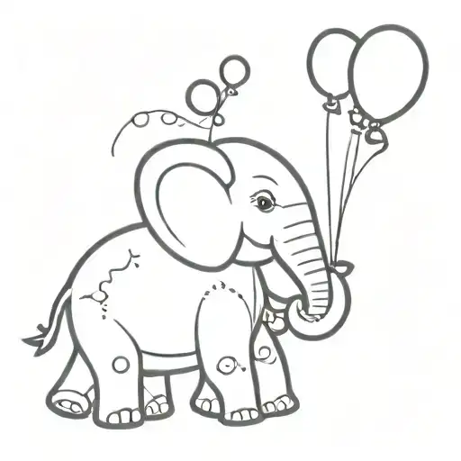 Cute Elephant Holding Balloons Tied