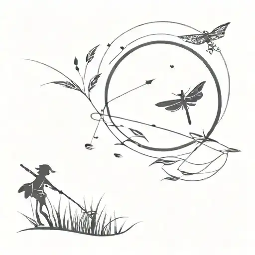 Fishing Under The Moon Next To Dragonflies Flying