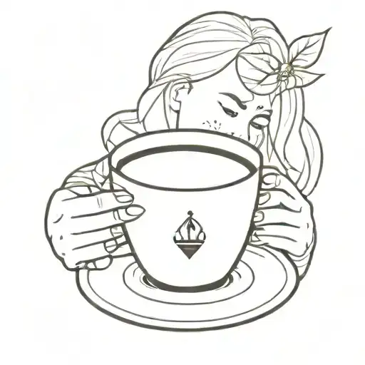 Woman Holding A Cup Of Coffee Accompanied By A Maltese