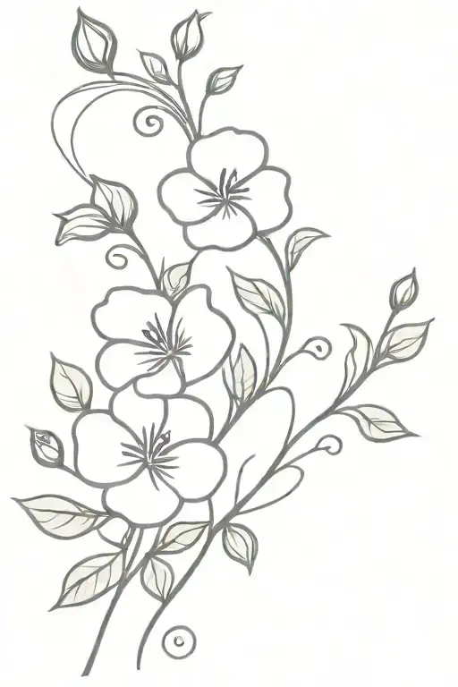 Vine With 5 Purple Violets And One Pink Rose