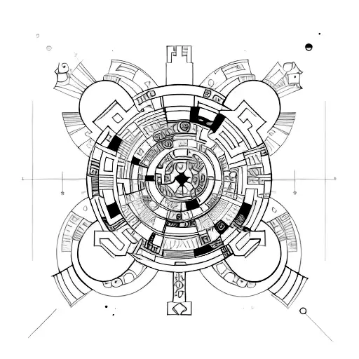 An Abstract Tattoo Design Incorporating Elements From Star Wars And Computer Science Symbols