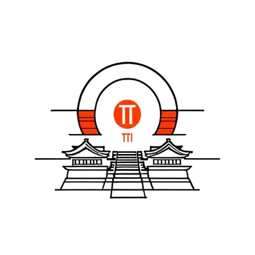 Japanese Temple With The Letters Tti In The Middle And The Sun In The Background