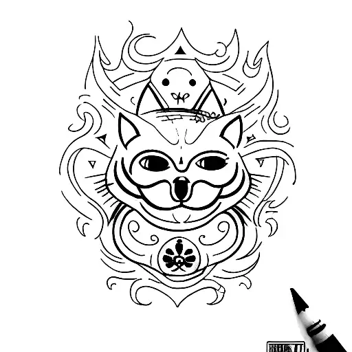 Create A Basic Tatto That Says Memento Mori And Is Half Cat Smiling And Half With A Sad Face