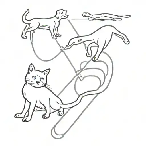 A Minimalist Tattoo Of A Cat And Dog Working Out At The Gym Together