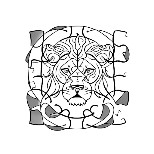 A Teal Ribbon Intertwined With Puzzle Pieces Forming The Shape Of A Lion