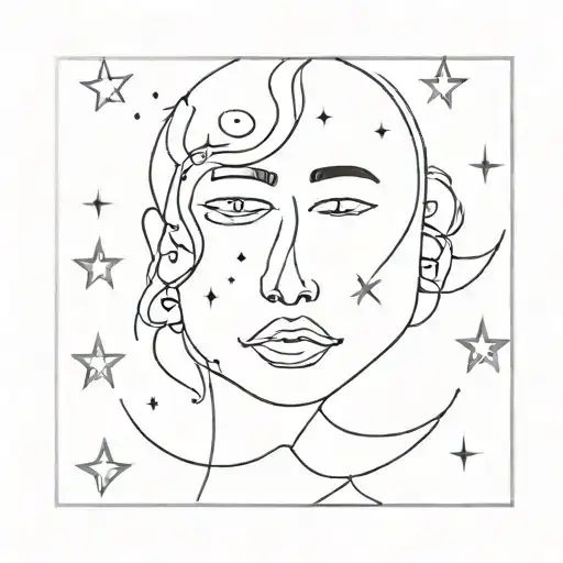 Minimal Face With Stars And Moon