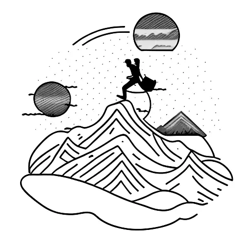 A Realistic Silhouette Of A Hiker On A Mountain Peak With A Vibrant Sunset In The Background