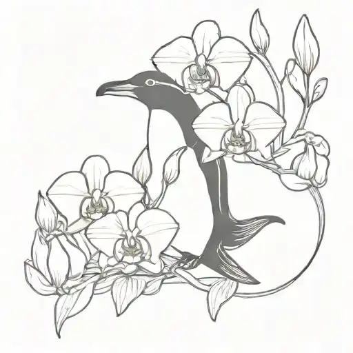 Penguin And Orchid Flowers