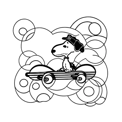 Snoopy Riding A Skateboard With A Sunset Background