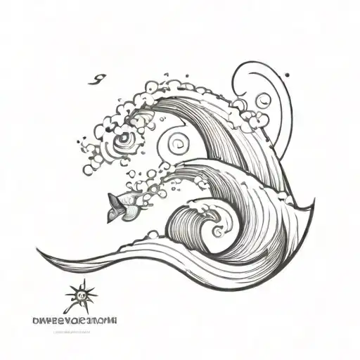 One Ocean Wave With A Little Fish Coming Out