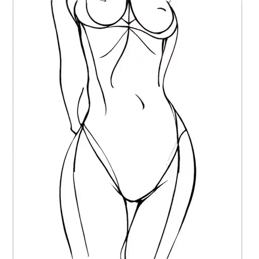 Sexy Women One Line Tattoo Design In Moddeling Stance