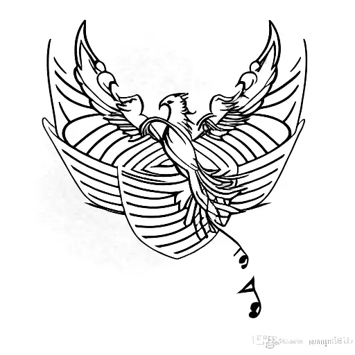 A Phoenix Flying Over A World Map With Musical Notes