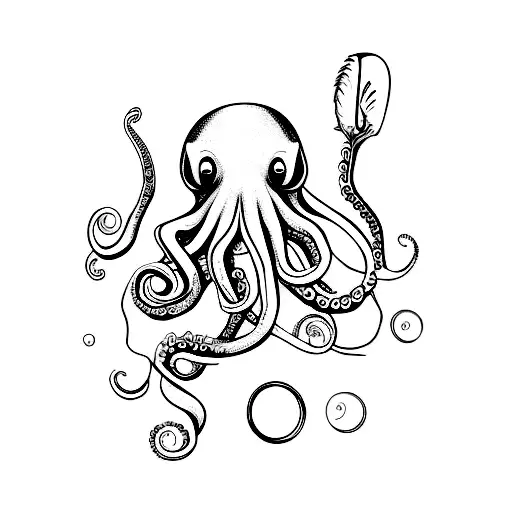 Octopus Arm Holding Feather