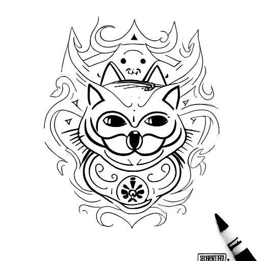 Create A Basic Tatto That Says Memento Mori And Is Half Cat Smiling And Half With A Sad Face