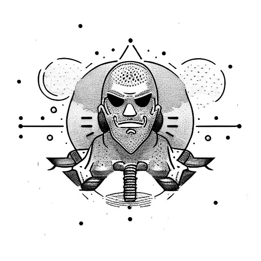 A Dotwork Tattoo Of A Strong Motivational Quote Wrapped Around Gym Equipment