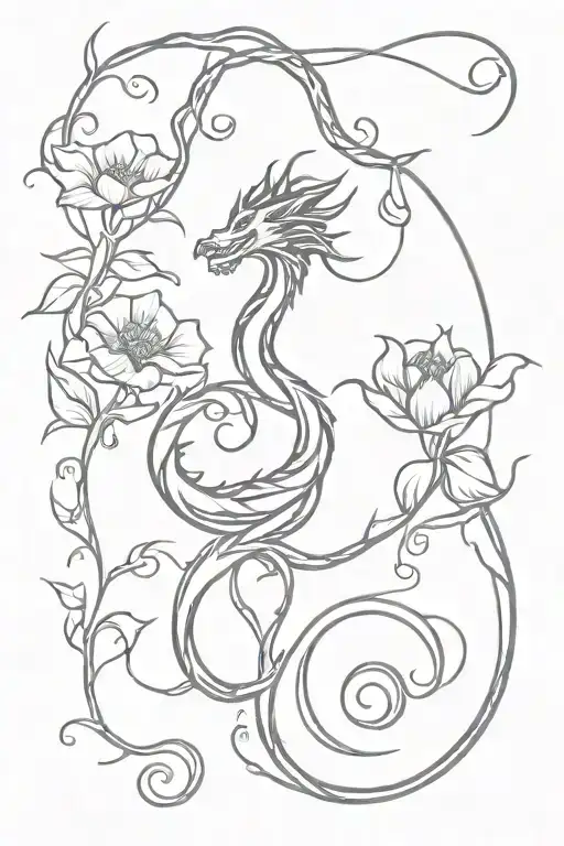 Dragon With Libra And Morning Glory Vine Intertwined