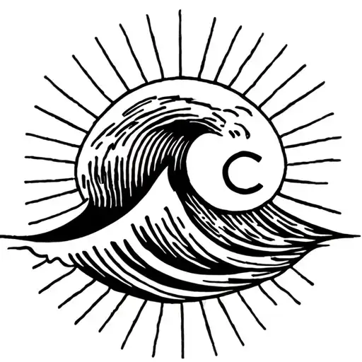 Cc With Wave And Sun Rays Fine Line