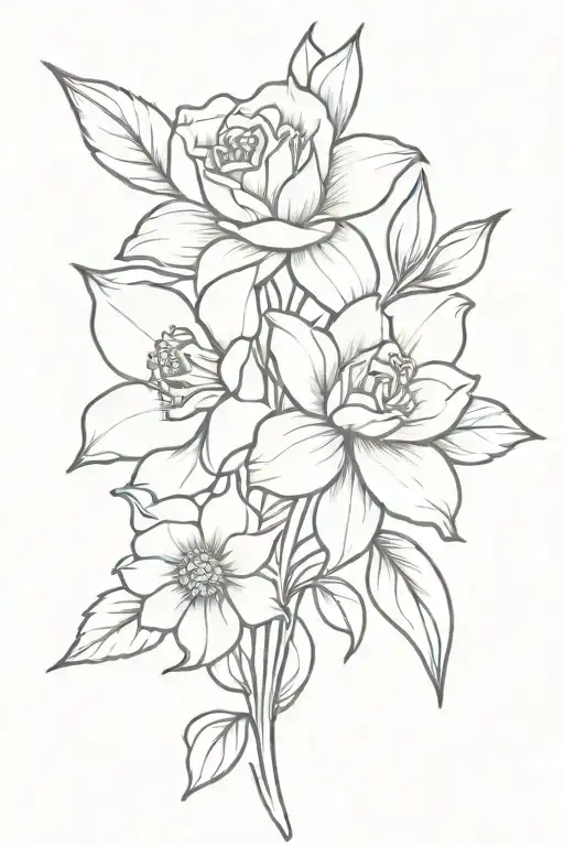 Rose And Daffodil Bouquet Fine Line