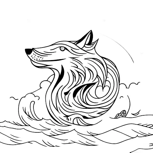 A Male Wolf In The Ocean With Sun And Waves