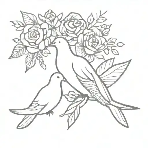 Floral Crown With 3 Doves Snuggling And Standing