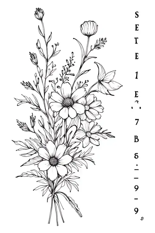 Bouquet Of Flowers With Birth Month Flowers September Octomber And Novemeber Fine Line