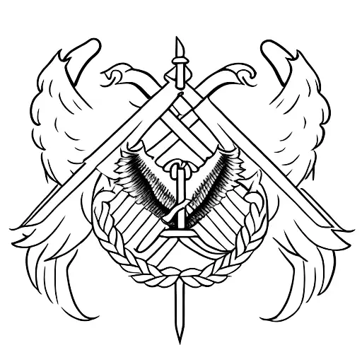 Antique Sword With Eagle Wings Behind It