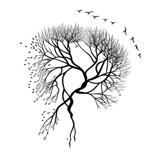 A Minimalist Design Of A Tree With Branches Shaped Like Swallows In Flight