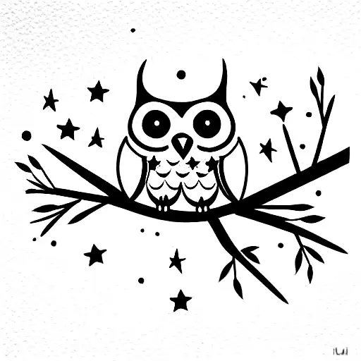 Owl With Branches With Torns Underneath The Sky Full Of Stars