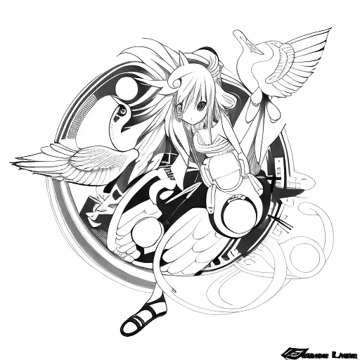 An Abstract Minimalist Tattoo Featuring A Fusion Of Anime Characters And Geese