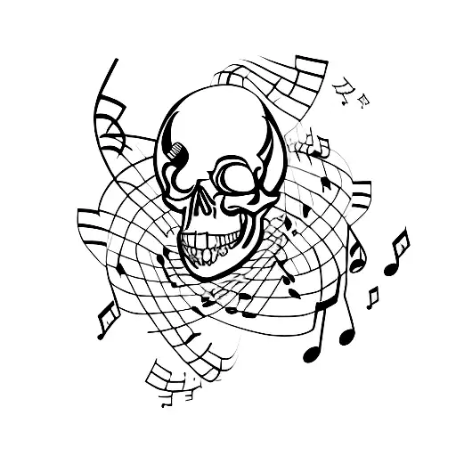 A Skull Composed Of Musical Notes Intertwined With Lines Of Poetry