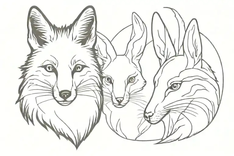 Simple Outline Of Fox Head Silhouette Next To A Rabbit Head Silhouette Looking Straight