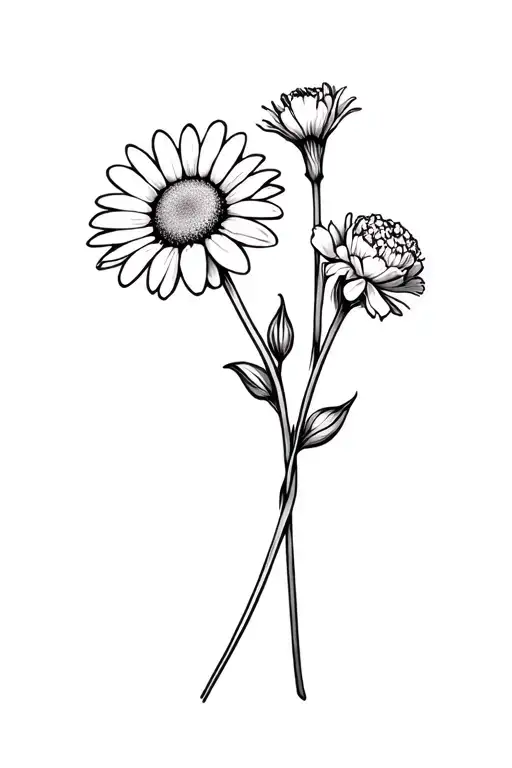 1 Daisy And 1 Carnation Together Twisted Together Stems