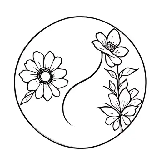 Ying Yang With Background Flower Tatto Al In Black