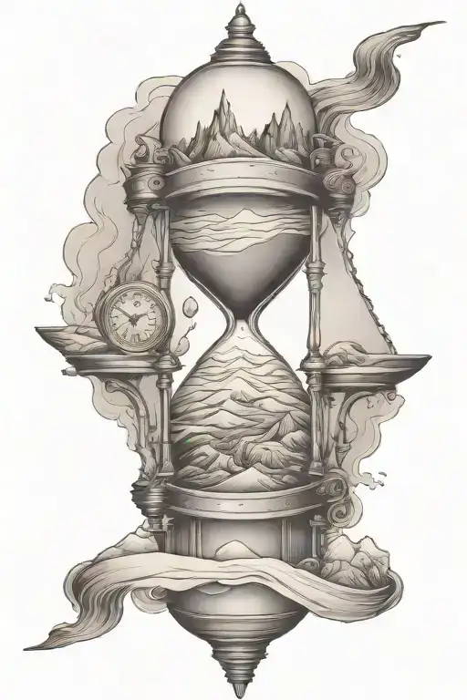 Steampunk Hourglass With The Sand Creating Mountains