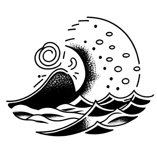 Ocean And Wave Themed For Rib Cage Area