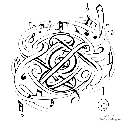 A Minimalist Tattoo Of A Book With Musical Notes Swirling Around It