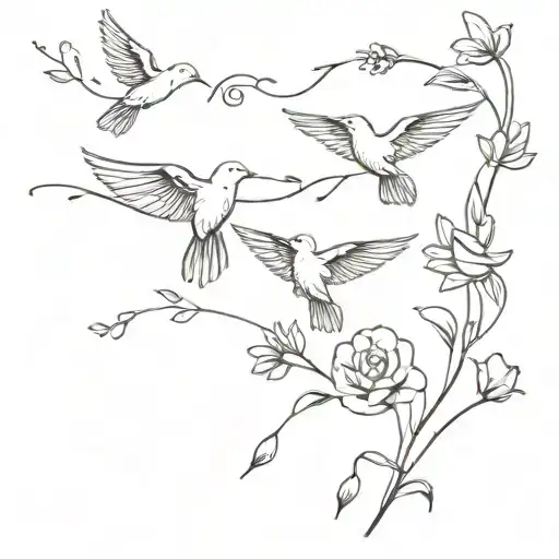 Dainty Flowers With Flying Birds