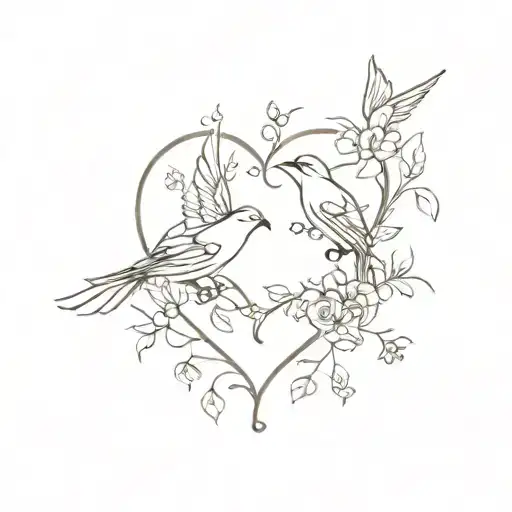 Floral Heart With Flying Birds